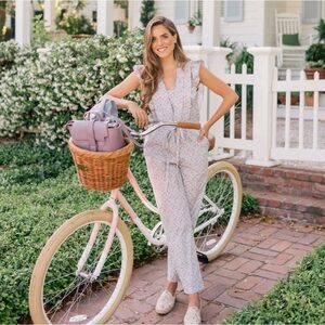 Rebecca Taylor La Vie Floral light blue jumpsuit cotton size L adorable